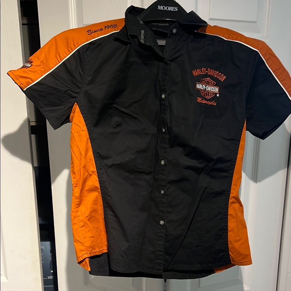 Harley-Davidson Black and Orange Button-Up Shirt